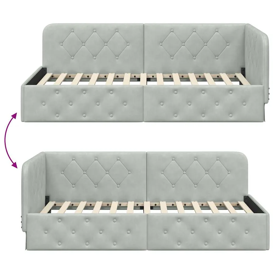 Cadre de lit d'angle Gris clair 90 x 200 cm Velours - 9