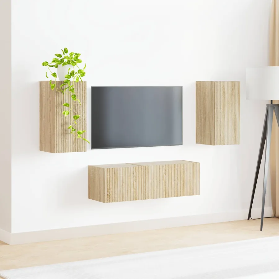 Ensemble de meuble TV mural Montage mural 4 pcs Chêne Sonoma - 4