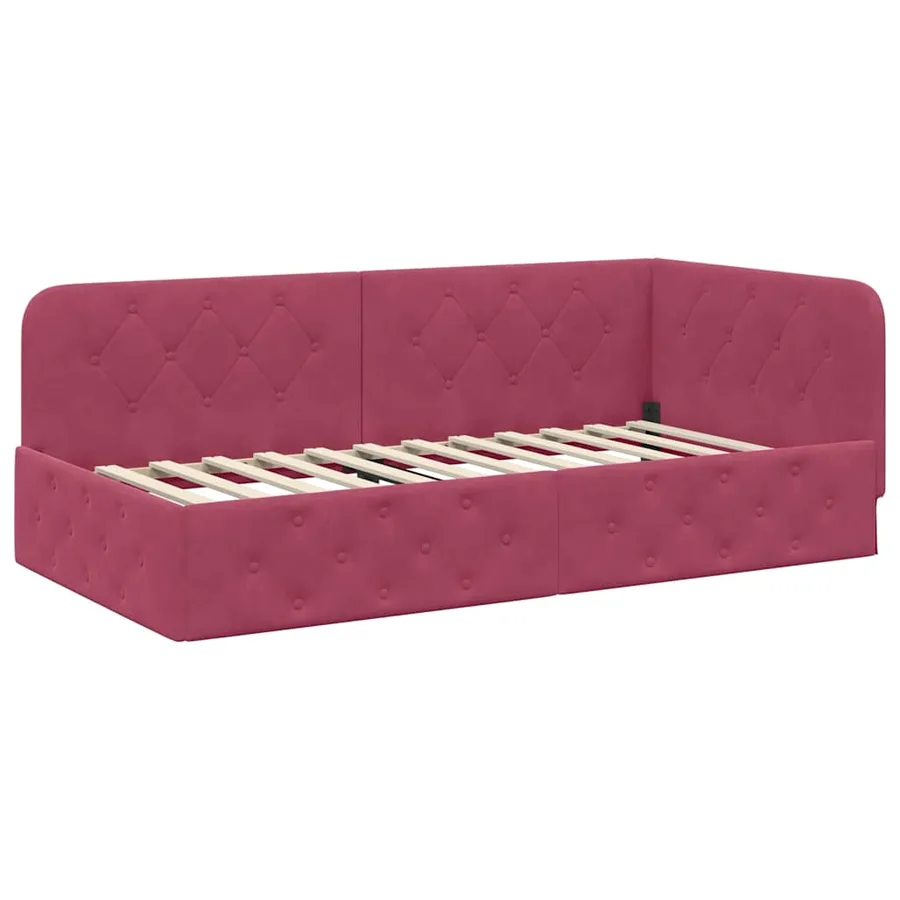 Cadre de lit d'angle Bordeaux 90 x 190 cm Velours - 2