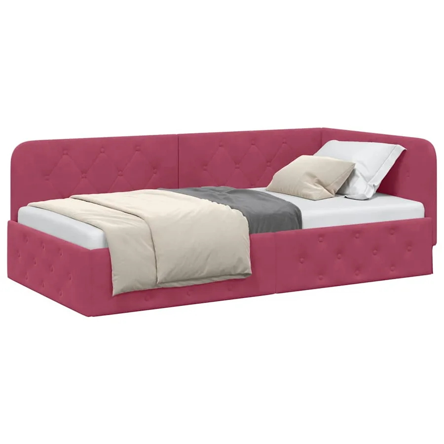 Cadre de lit d'angle Bordeaux 90 x 190 cm Velours - 3