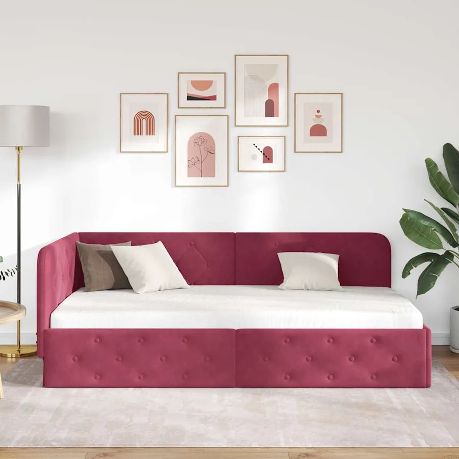 Cadre de lit d'angle Bordeaux 90 x 190 cm Velours - 4