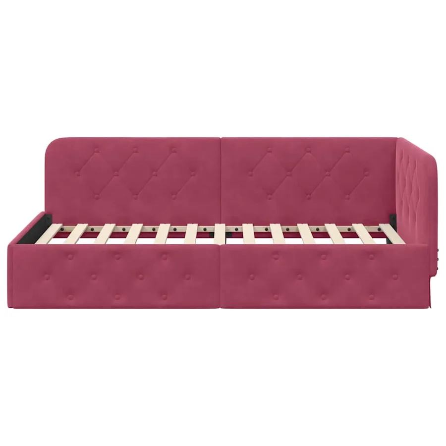 Cadre de lit d'angle Bordeaux 90 x 190 cm Velours - 5