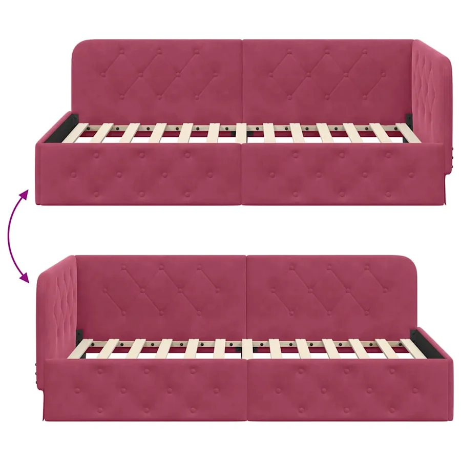 Cadre de lit d'angle Bordeaux 90 x 190 cm Velours - 9