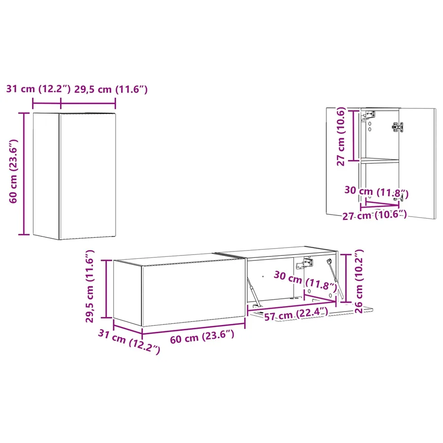 Ensemble meuble TV 4 pcs Blanc Bois d'ingénierie - 13