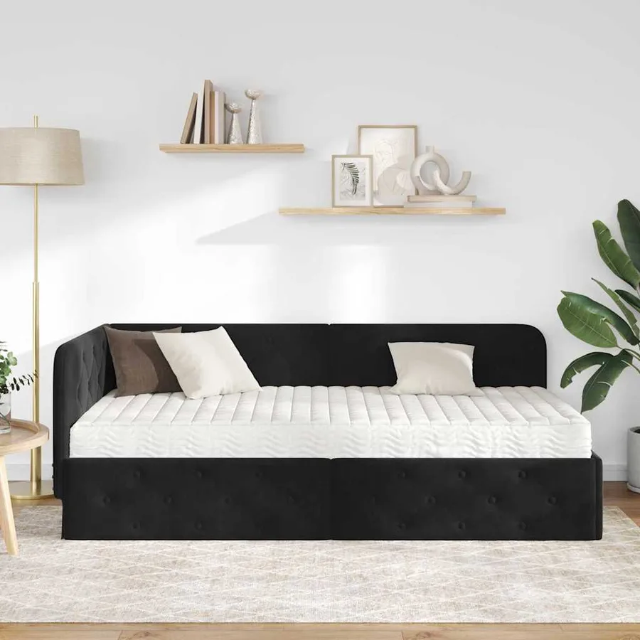 Cadre de lit d'angle Noir 100 x 200 cm Velours - 4