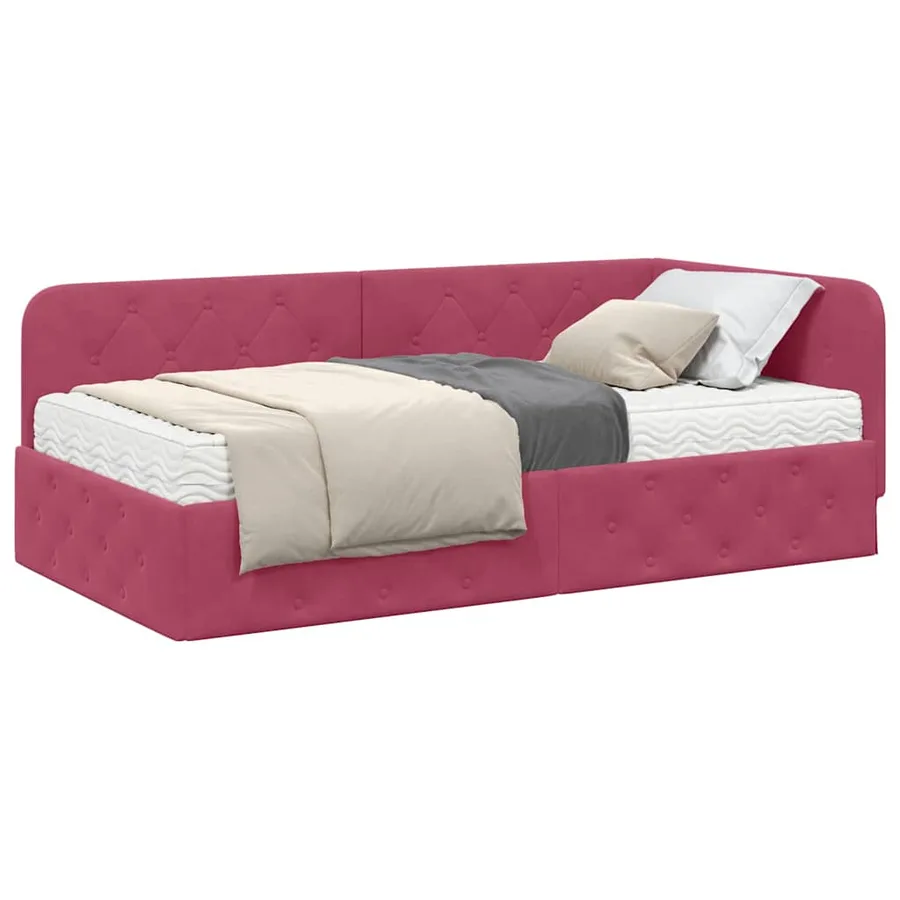 Cadre de lit d'angle Bordeaux 90 x 190 cm Velours - 3