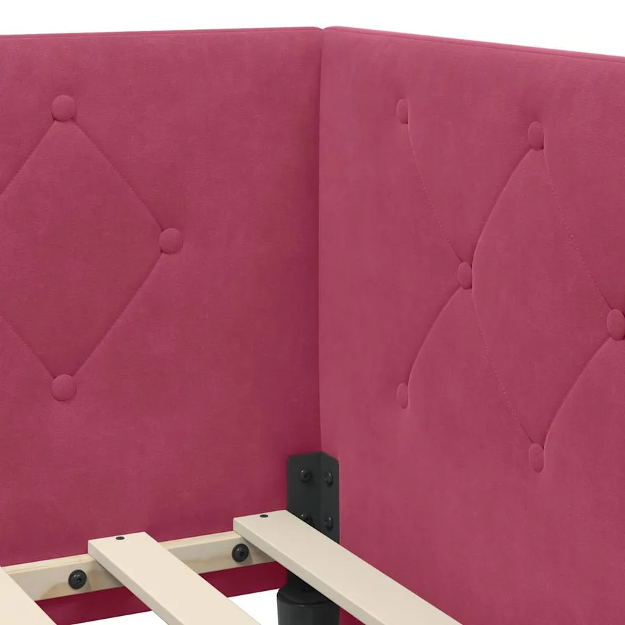 Cadre de lit d'angle Bordeaux 90 x 190 cm Velours - 8