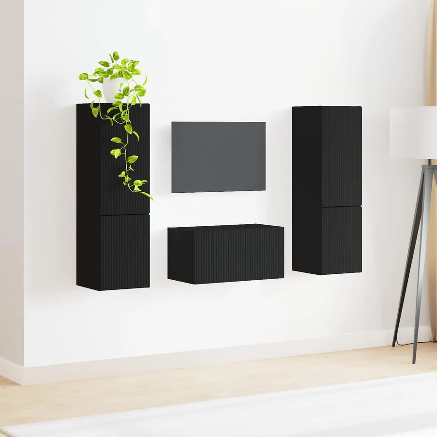 Ensemble meuble TV 5 pcs Noir Bois d'ingénierie - 4
