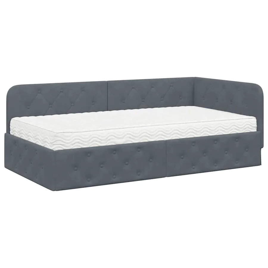 Cadre de lit d'angle Gris foncé 90 x 200 cm Velours - 2