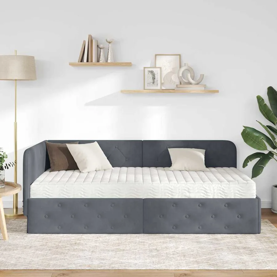 Cadre de lit d'angle Gris foncé 90 x 200 cm Velours - 4