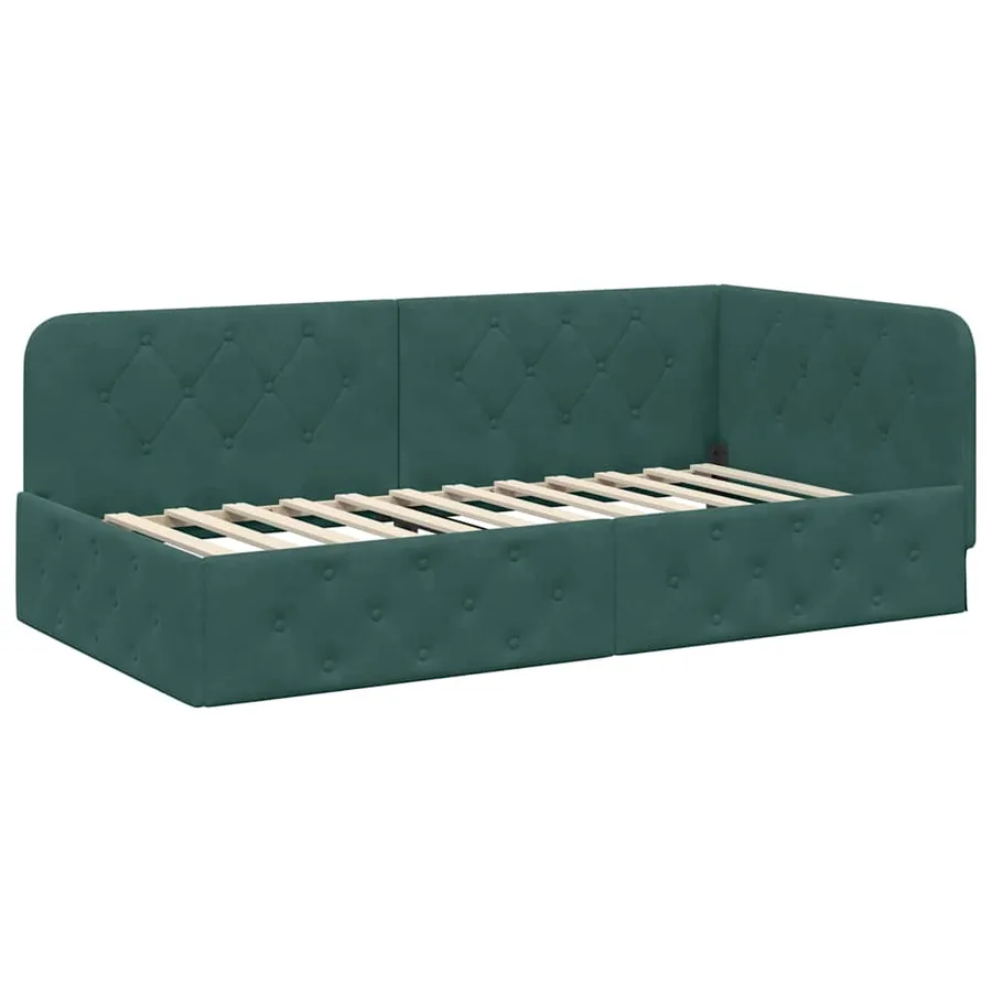 Cadre de lit d'angle Vert foncé 90 x 190 cm Velours - 2