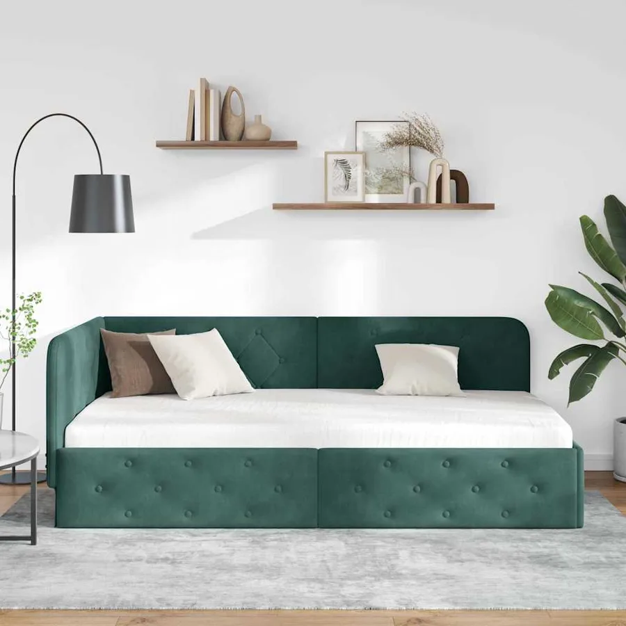 Cadre de lit d'angle Vert foncé 90 x 190 cm Velours - 4