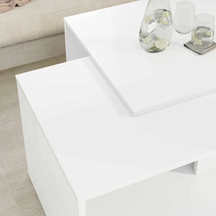 Ensemble de tables basses 2 pcs Blanc Bois d'ingénierie - 4
