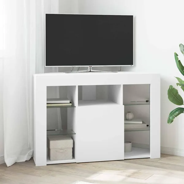 Meuble TV LED d'Angle Blanc 100x40x68cm Bois d'ingénierie