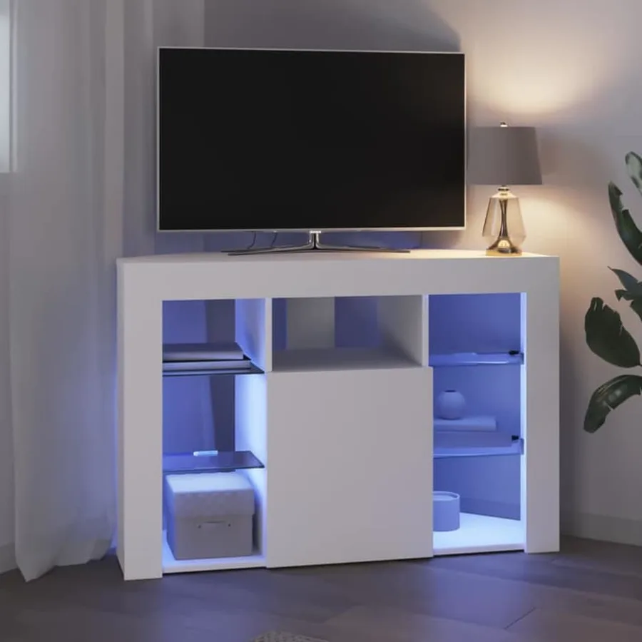 Meuble TV LED d'Angle Blanc 100x40x68cm Bois d'ingénierie - 5