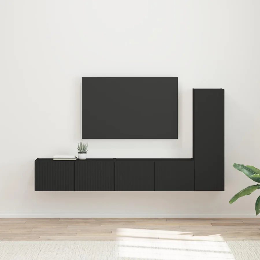 Ensemble meuble TV Montage mural 3 pcs Noir Bois d'ingénierie