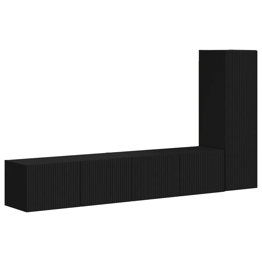 Ensemble meuble TV Montage mural 3 pcs Noir Bois d'ingénierie - 2