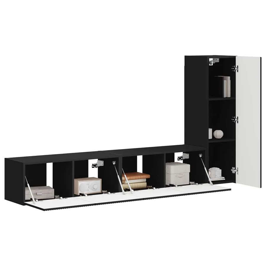 Ensemble meuble TV Montage mural 3 pcs Noir Bois d'ingénierie - 3