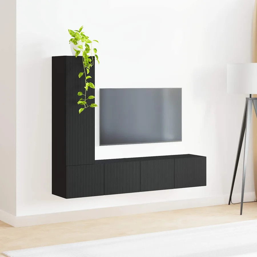 Ensemble meuble TV Montage mural 3 pcs Noir Bois d'ingénierie - 4