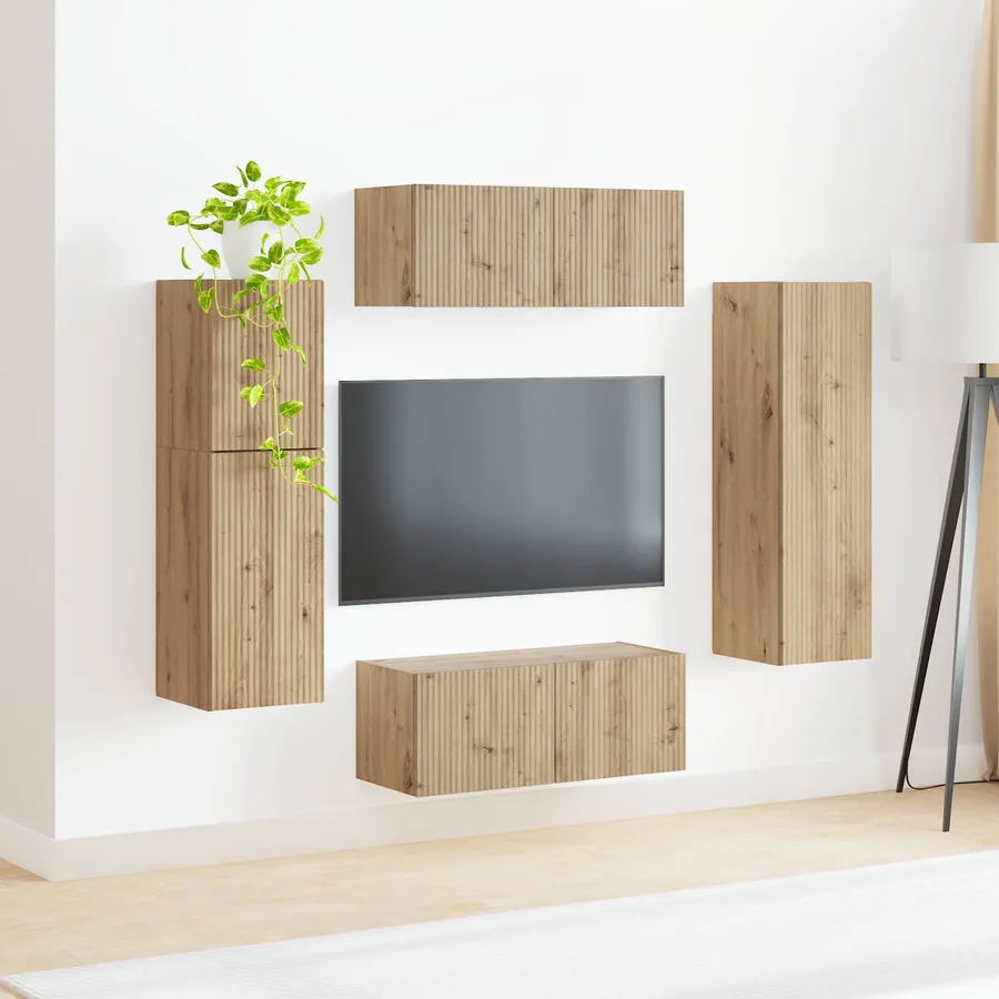 Ensemble meuble TV 4 pcs Chêne artisanal Bois d'ingénierie - 4