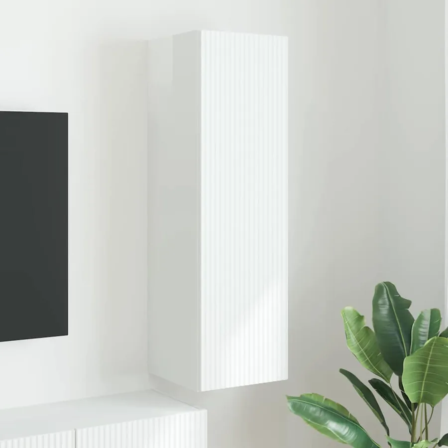 Meuble TV mural Montage mural Blanc Brillant 30 x 31 x 100 cm