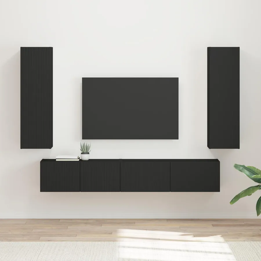 Ensemble meuble TV Montage mural 3 pcs Noir Bois d'ingénierie