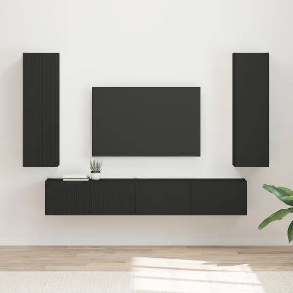 Ensemble meuble TV Montage mural 3 pcs Noir Bois d'ingénierie