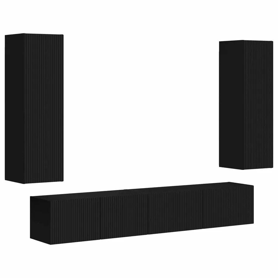 Ensemble meuble TV Montage mural 3 pcs Noir Bois d'ingénierie - 2