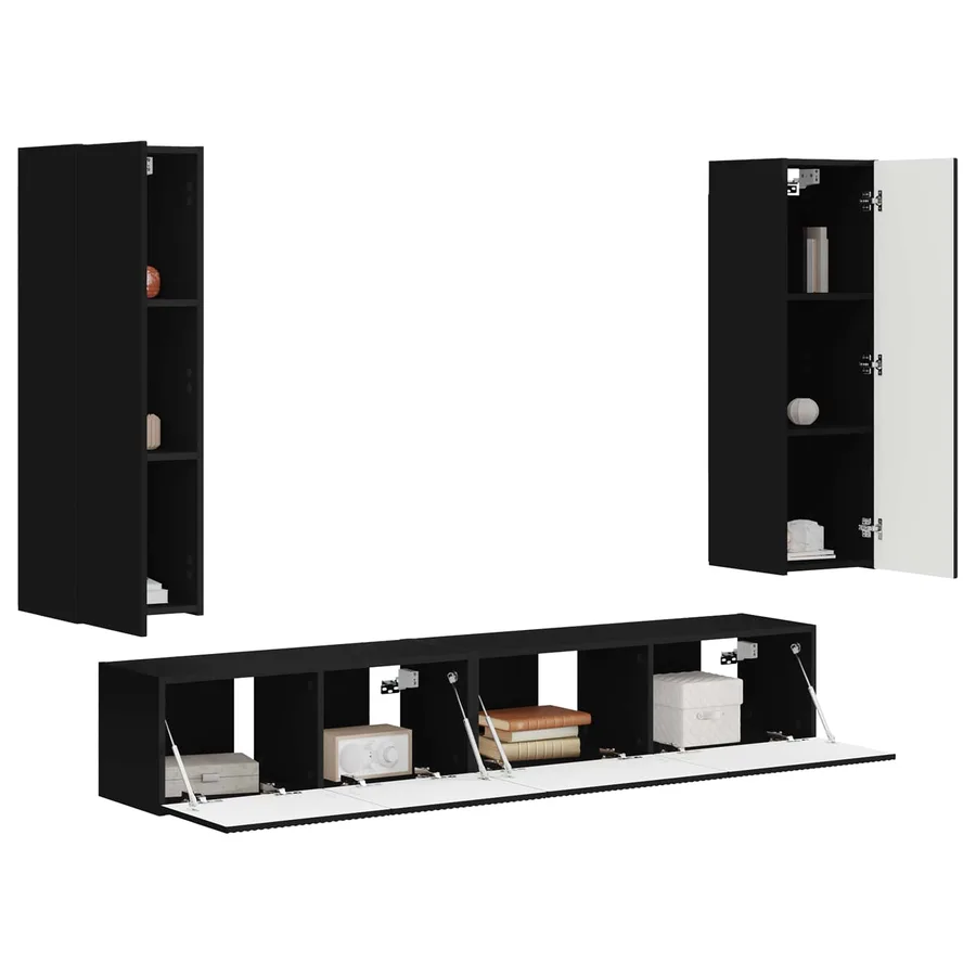 Ensemble meuble TV Montage mural 3 pcs Noir Bois d'ingénierie - 3