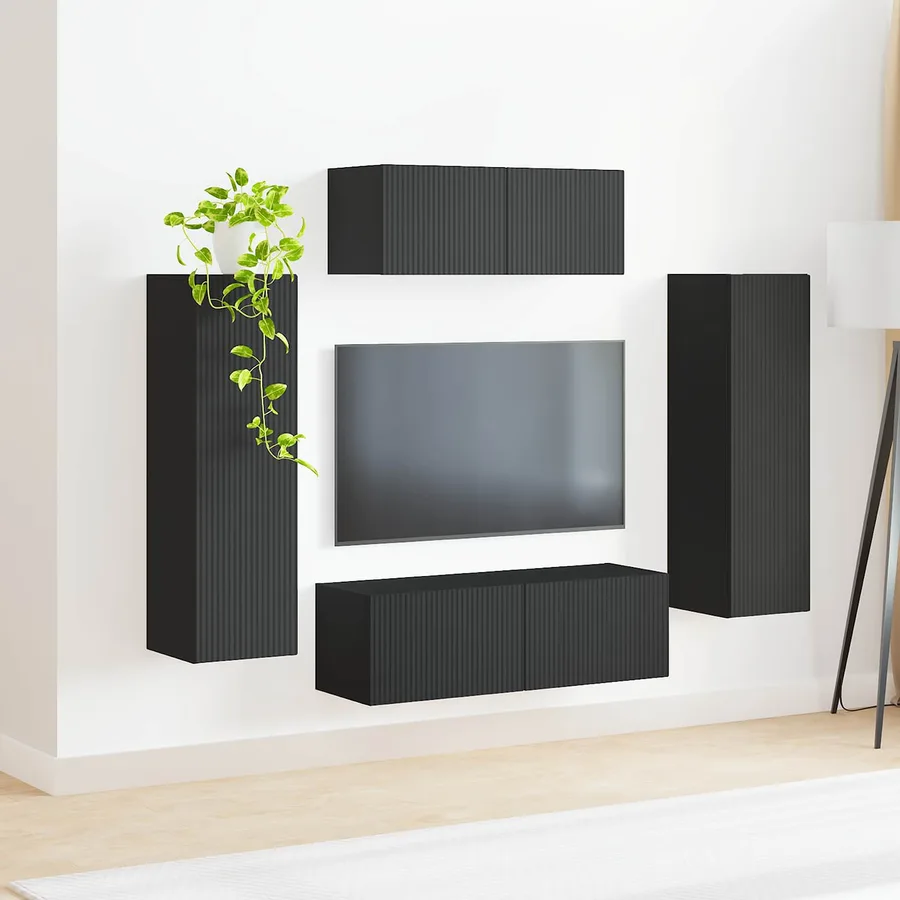 Ensemble meuble TV Montage mural 3 pcs Noir Bois d'ingénierie - 4
