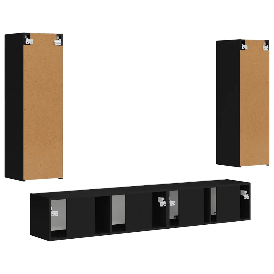 Ensemble meuble TV Montage mural 3 pcs Noir Bois d'ingénierie - 9