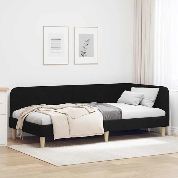 Cadre de lit d'angle Noir 90 x 200 cm tissu