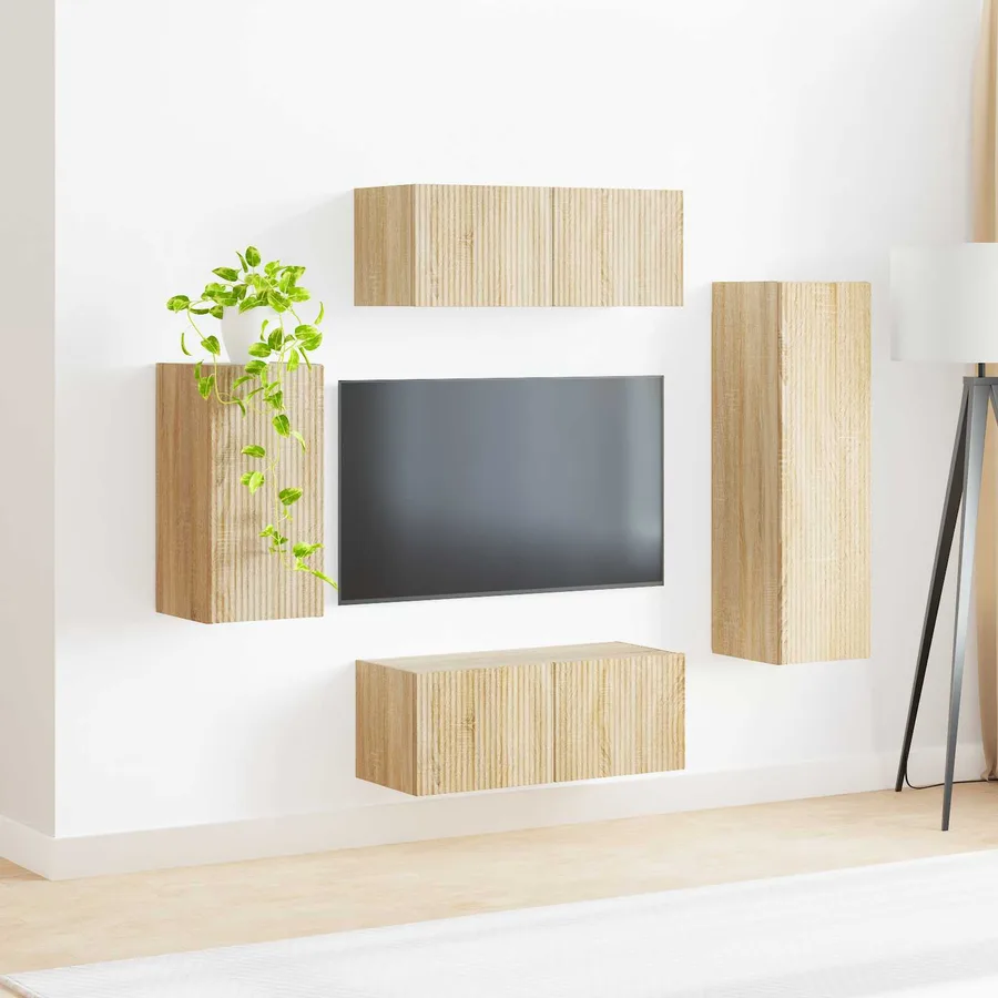 Ensemble meuble TV 4 pcs Chêne Sonoma Bois d'ingénierie - 4