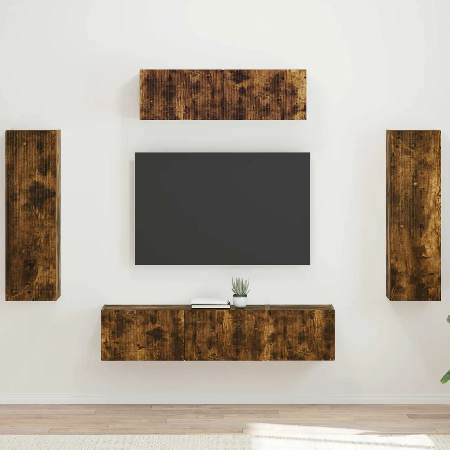 Meuble TV 5 pcs Chêne fumé