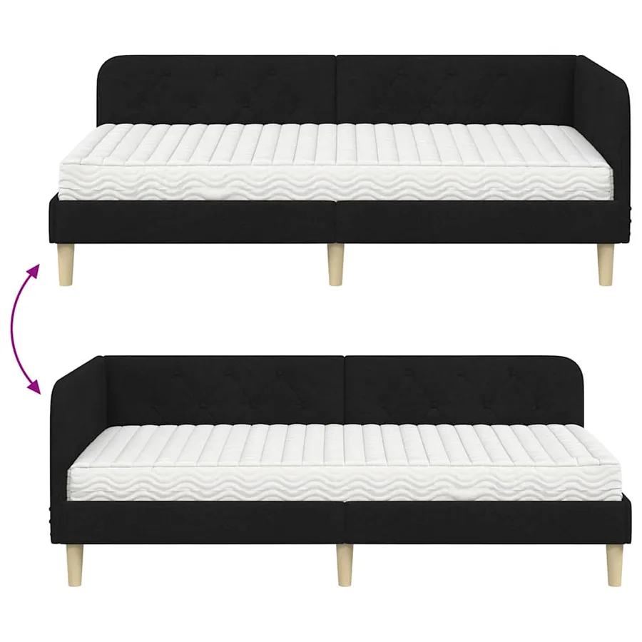 Cadre de lit d'angle Noir 90 x 200 cm tissu - 12