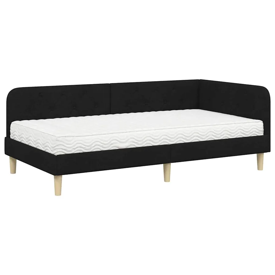 Cadre de lit d'angle Noir 90 x 200 cm tissu - 2
