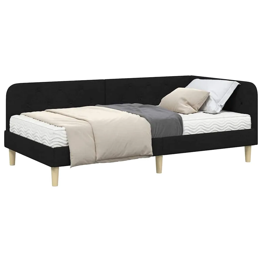 Cadre de lit d'angle Noir 90 x 200 cm tissu - 3
