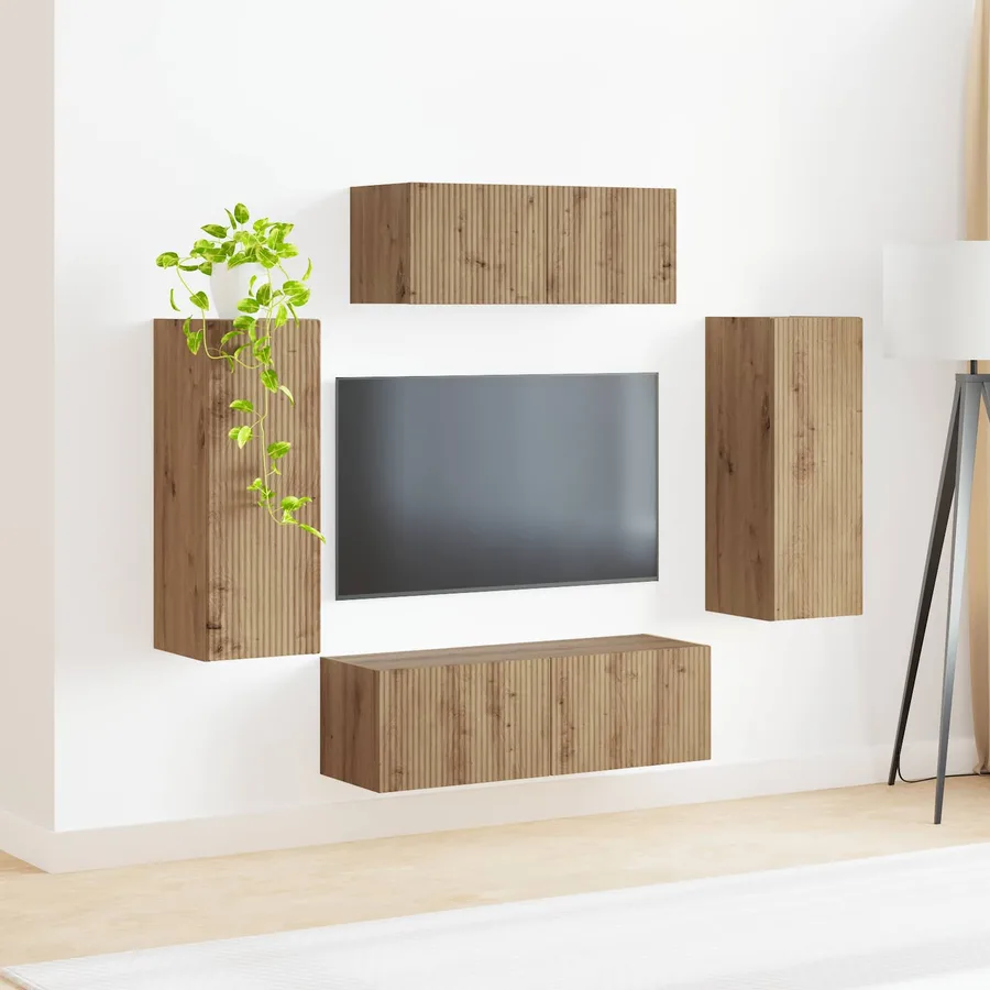 Ensemble meuble TV 4 pcs Chêne artisanal Bois d'ingénierie - 4