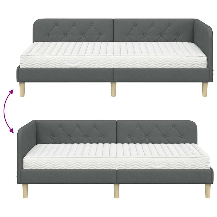 Cadre de lit d'angle Gris foncé 90 x 190 cm tissu - 12