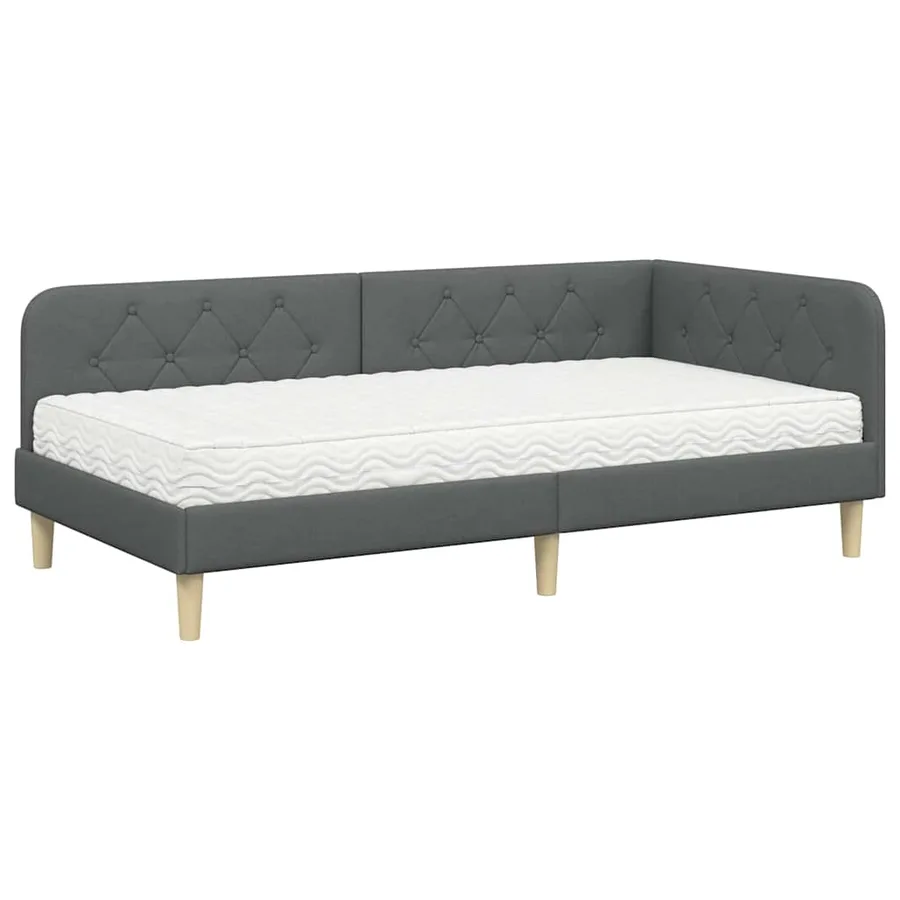 Cadre de lit d'angle Gris foncé 90 x 190 cm tissu - 2