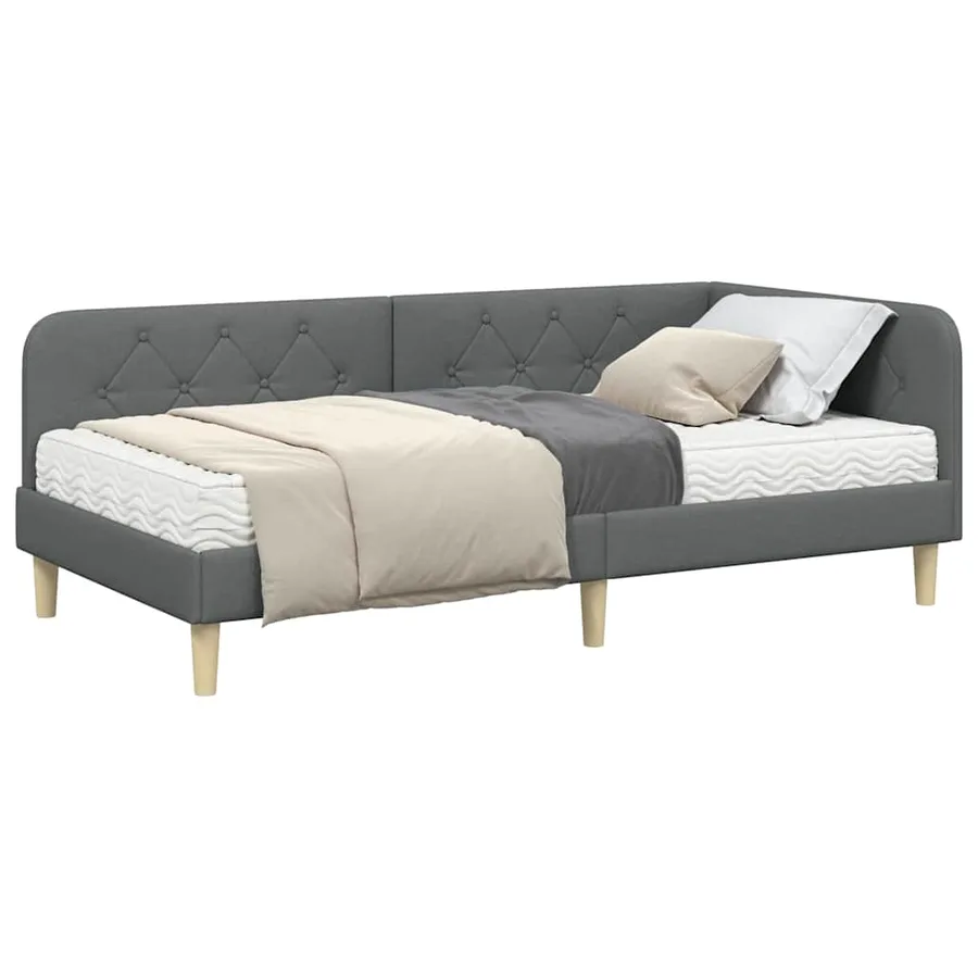 Cadre de lit d'angle Gris foncé 90 x 190 cm tissu - 3