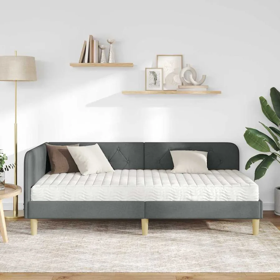 Cadre de lit d'angle Gris foncé 90 x 190 cm tissu - 4