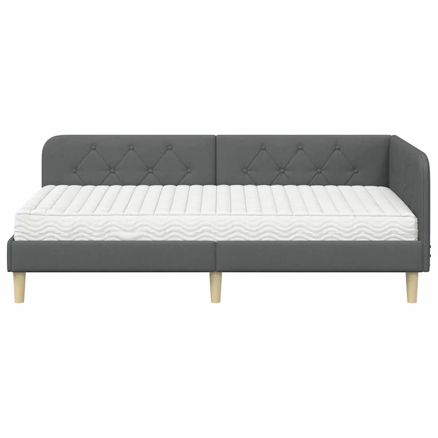 Cadre de lit d'angle Gris foncé 90 x 190 cm tissu - 5