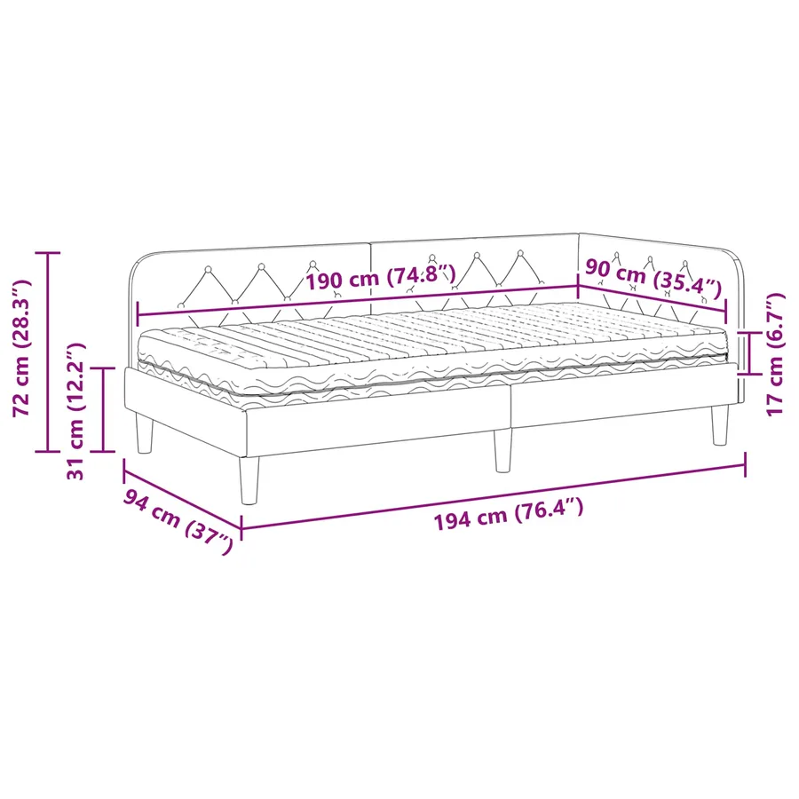 Cadre de lit d'angle Gris clair 90 x 190 cm Velours - 14