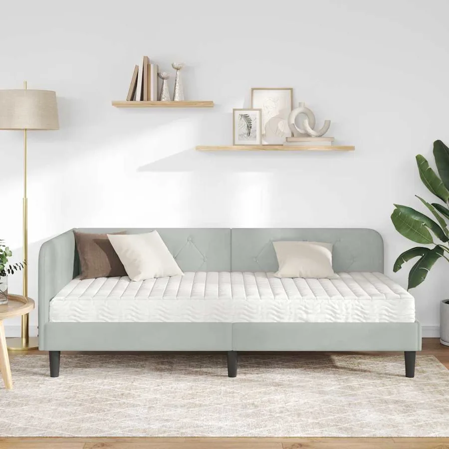 Cadre de lit d'angle Gris clair 90 x 190 cm Velours - 4