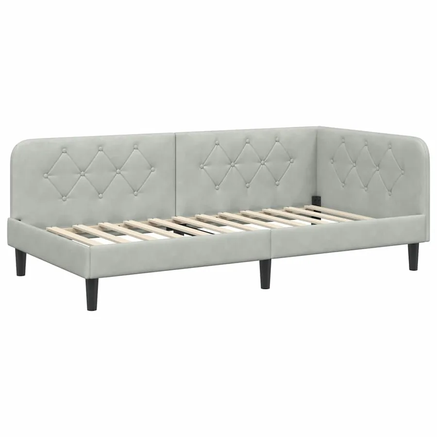 Cadre de lit d'angle Gris clair 90 x 190 cm Velours - 6