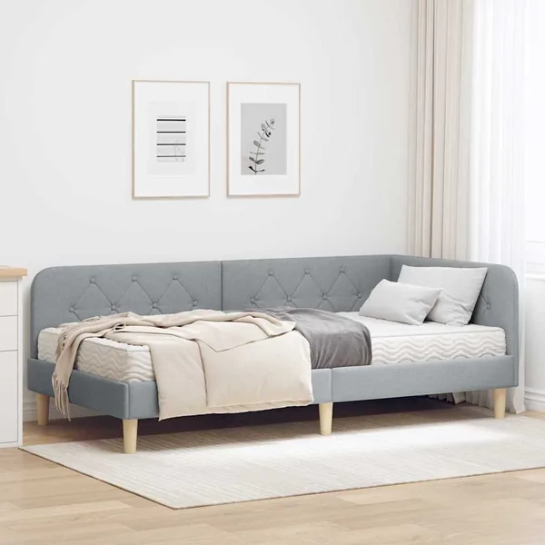 Cadre de lit d'angle Gris clair 100 x 200 cm tissu