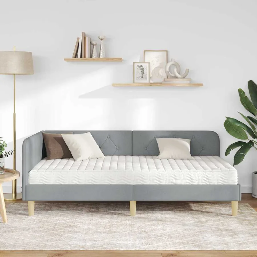 Cadre de lit d'angle Gris clair 100 x 200 cm tissu - 4