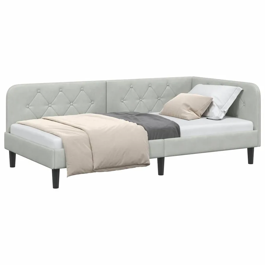 Cadre de lit d'angle Gris clair 100 x 200 cm Velours - 3
