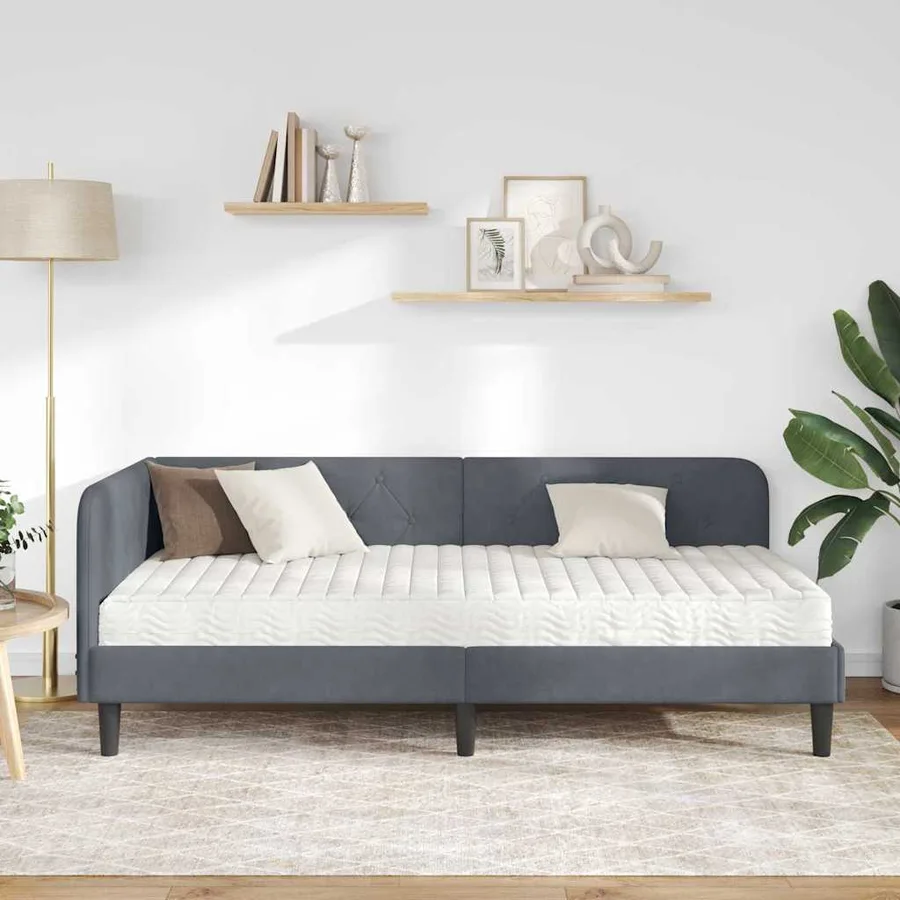Cadre de lit d'angle Gris foncé 100 x 200 cm Velours - 4